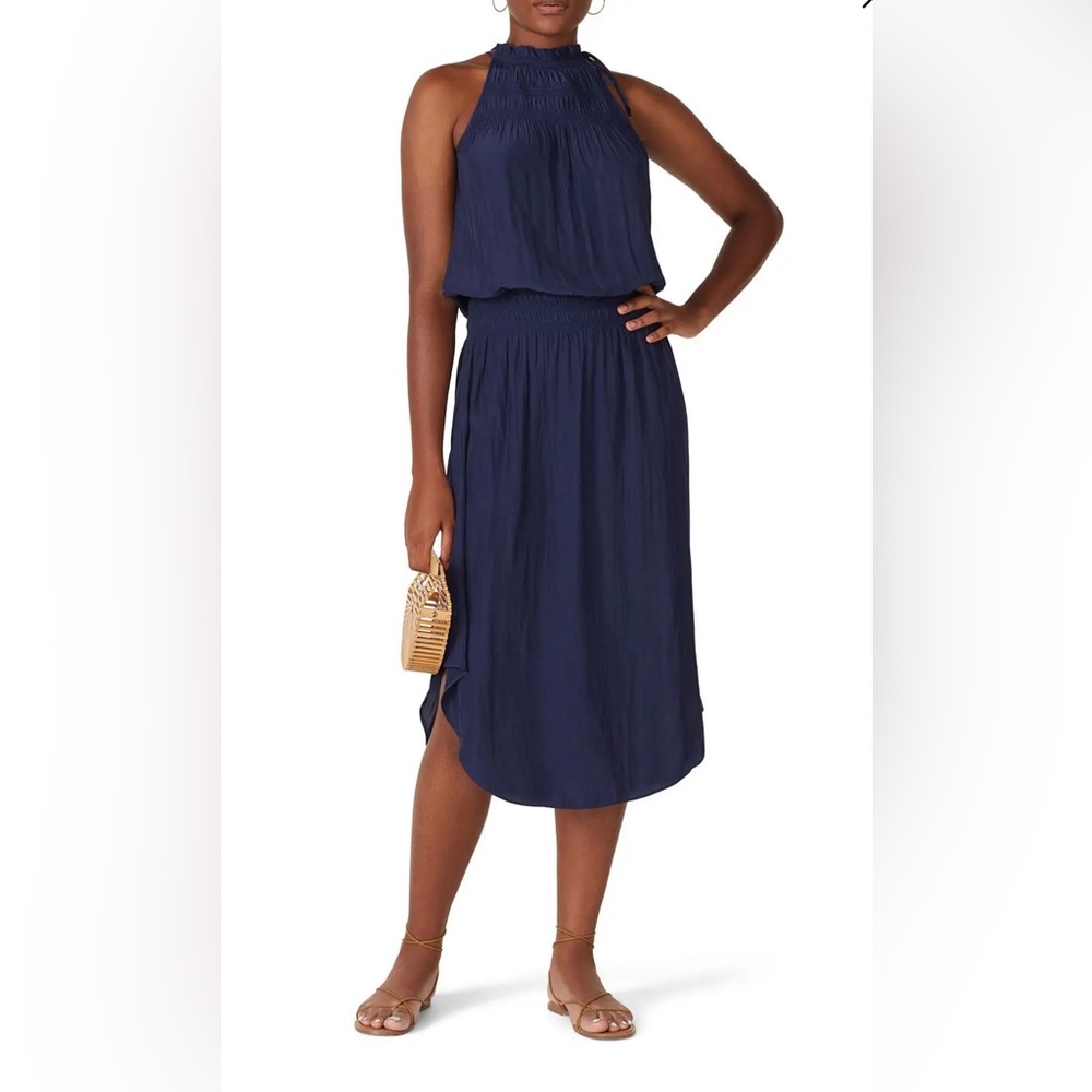 Ramy Brook Carlie Smocked-Waist Midi Dress ~ XS ~ Spring Navy Blue - Picture 8 of 12